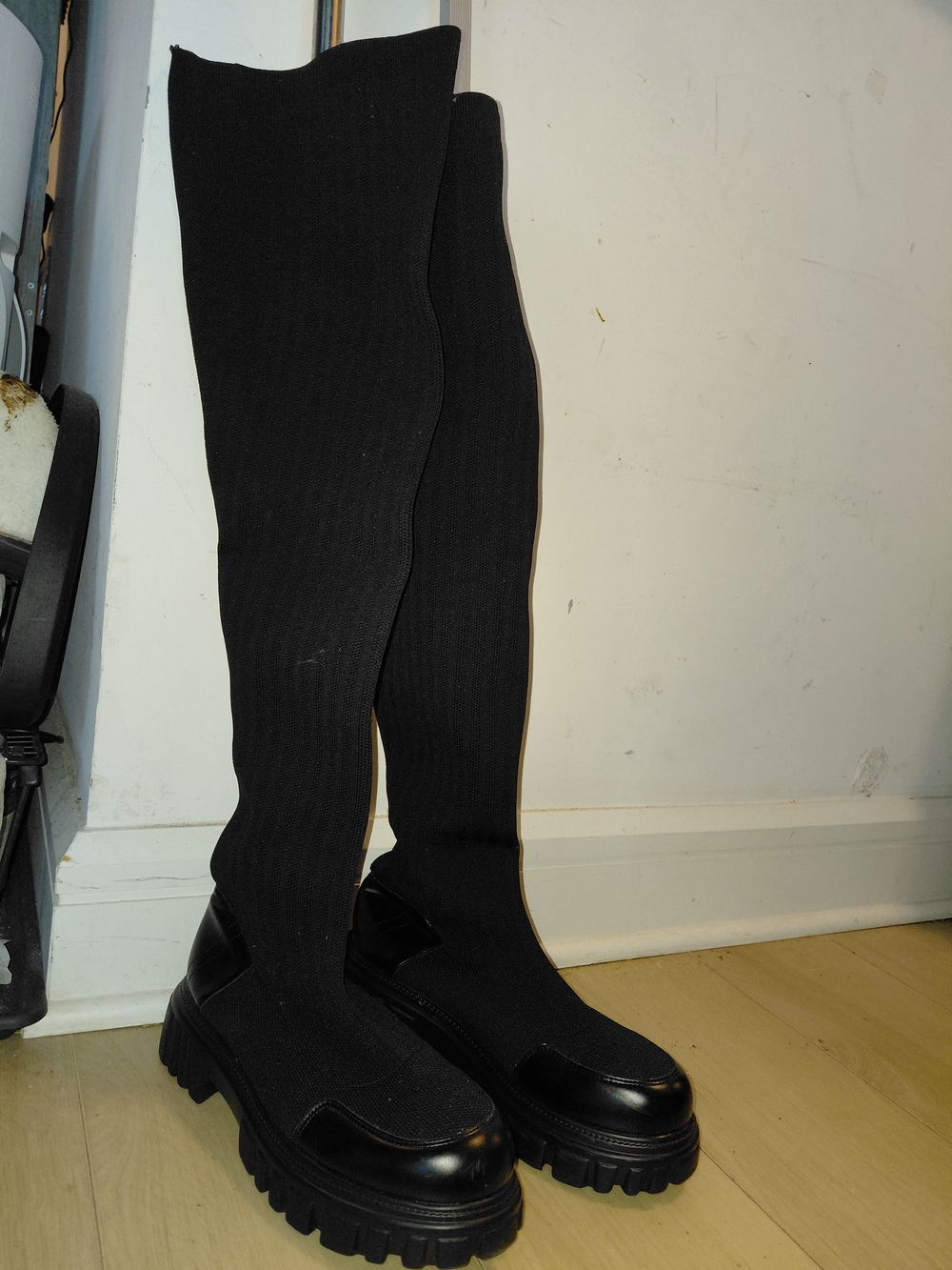 Black Over-the-Knee Chunky Lug Sole Boots